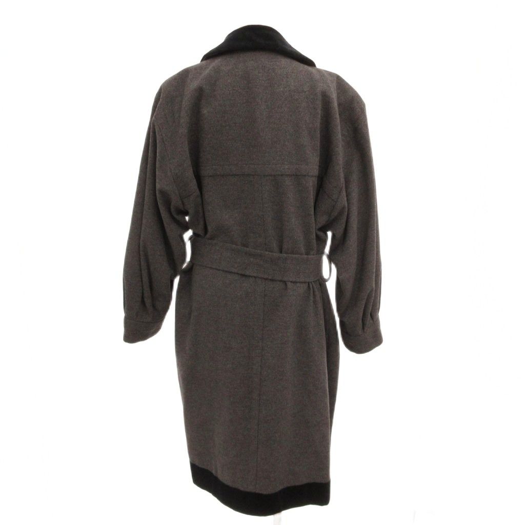 Saint Laurent Wrap Coat Robe Gown Wool Velour Contrast Gray — view 2