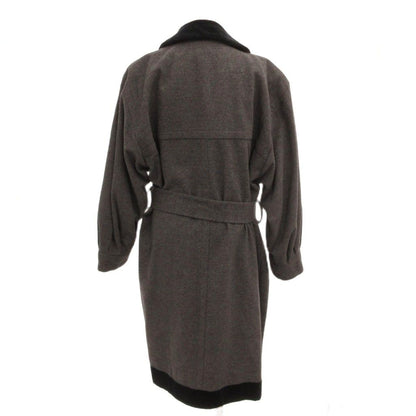 Saint Laurent Wrap Coat Robe Gown Wool Velour Contrast Gray — view 2