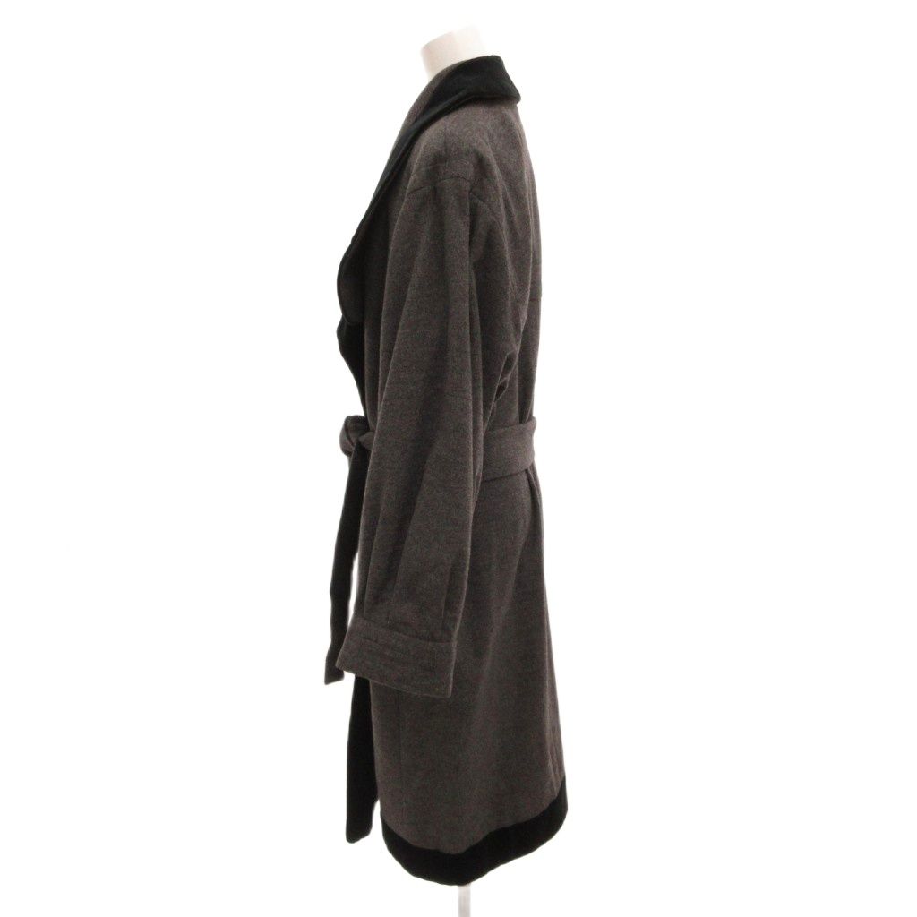 Saint Laurent Wrap Coat Robe Gown Wool Velour Contrast Gray — view 3