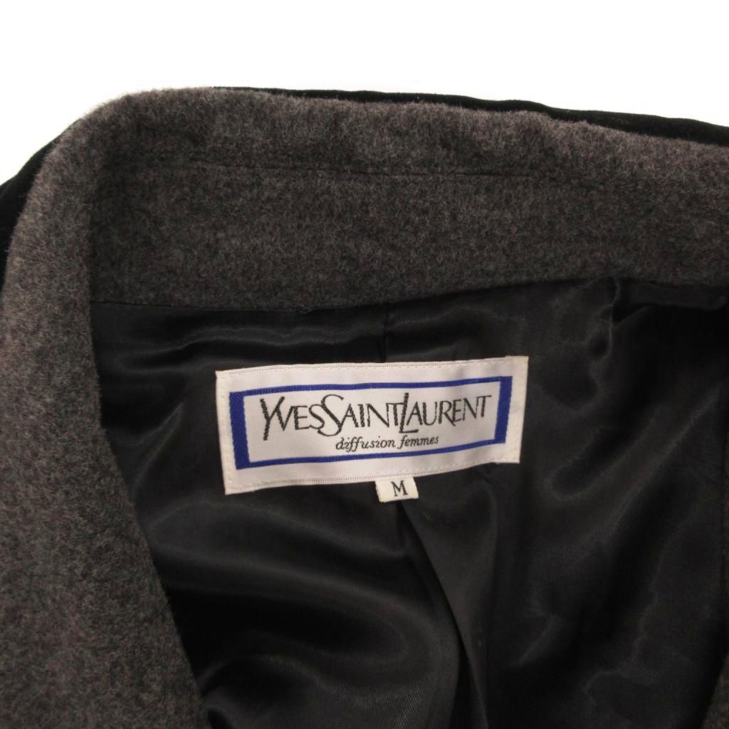 Saint Laurent Wrap Coat Robe Gown Wool Velour Contrast Gray — view 5