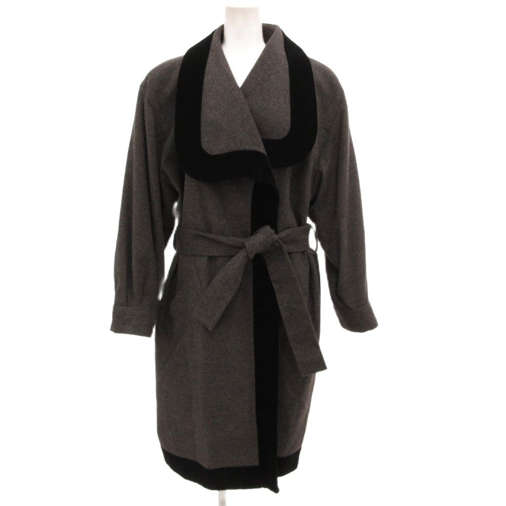 Saint Laurent Wrap Coat Robe Gown Wool Velour Contrast Gray