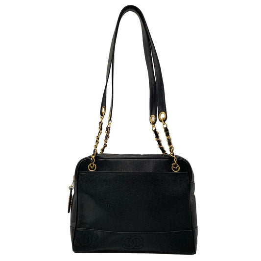 Chanel Shoulder Bag Black Triple Coco Chain Gold