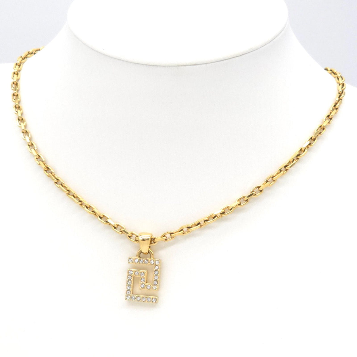 Versace Greca Pendant Crystal Medusa Charm Gold Tone Metal