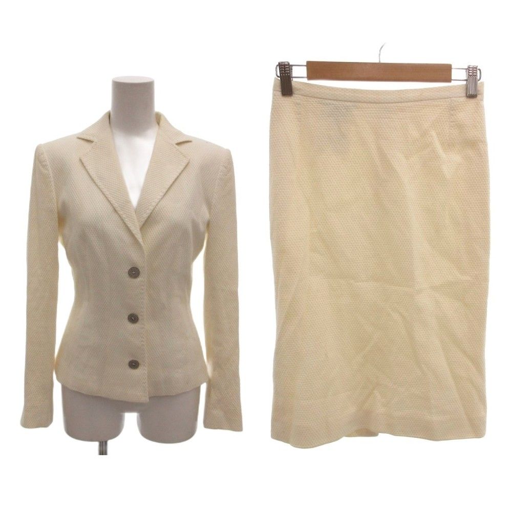 Dolce & Gabbana Set Suit Jacket Pencil Skirt Ivory Metal Logo Button Notched 40
