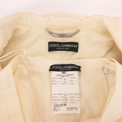 Dolce & Gabbana Set Suit Jacket Pencil Skirt Ivory Metal Logo Button Notched 40 — view 6