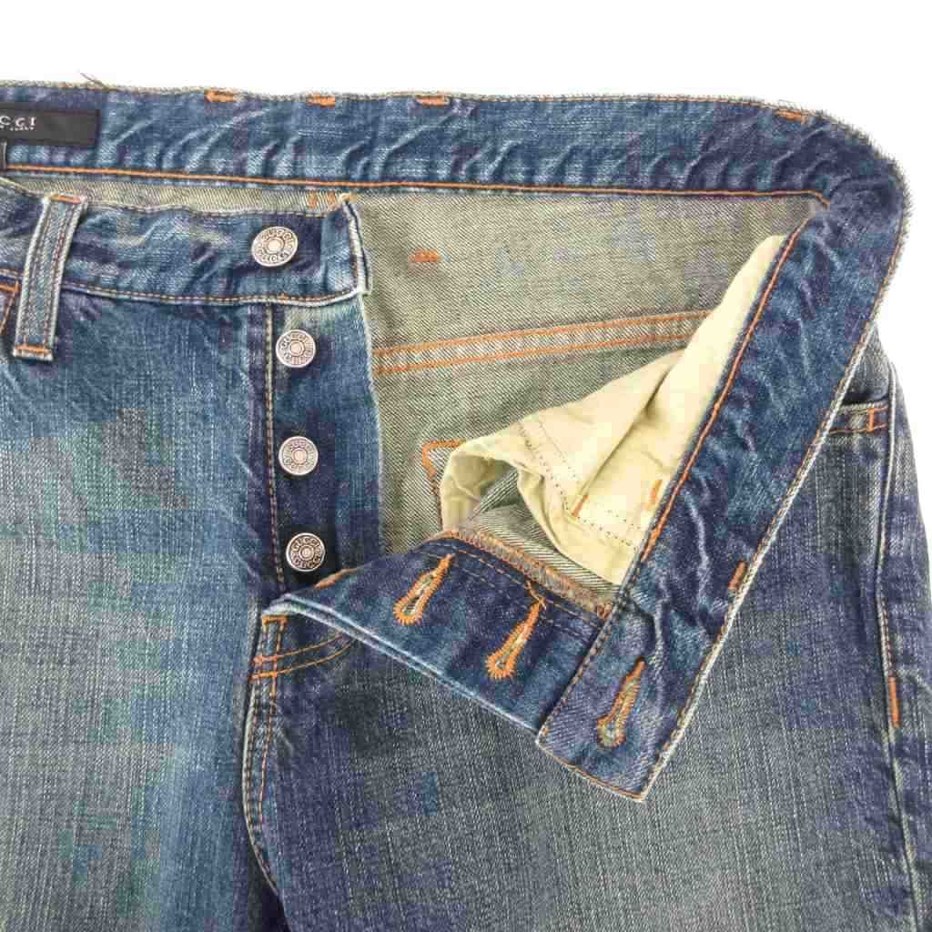 Gucci Straight Denim Pants Jeans Blue Button Fly Sherry Line Horsebit 46 — view 3