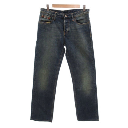 Gucci Straight Denim Pants Jeans Blue Button Fly Sherry Line Horsebit 46
