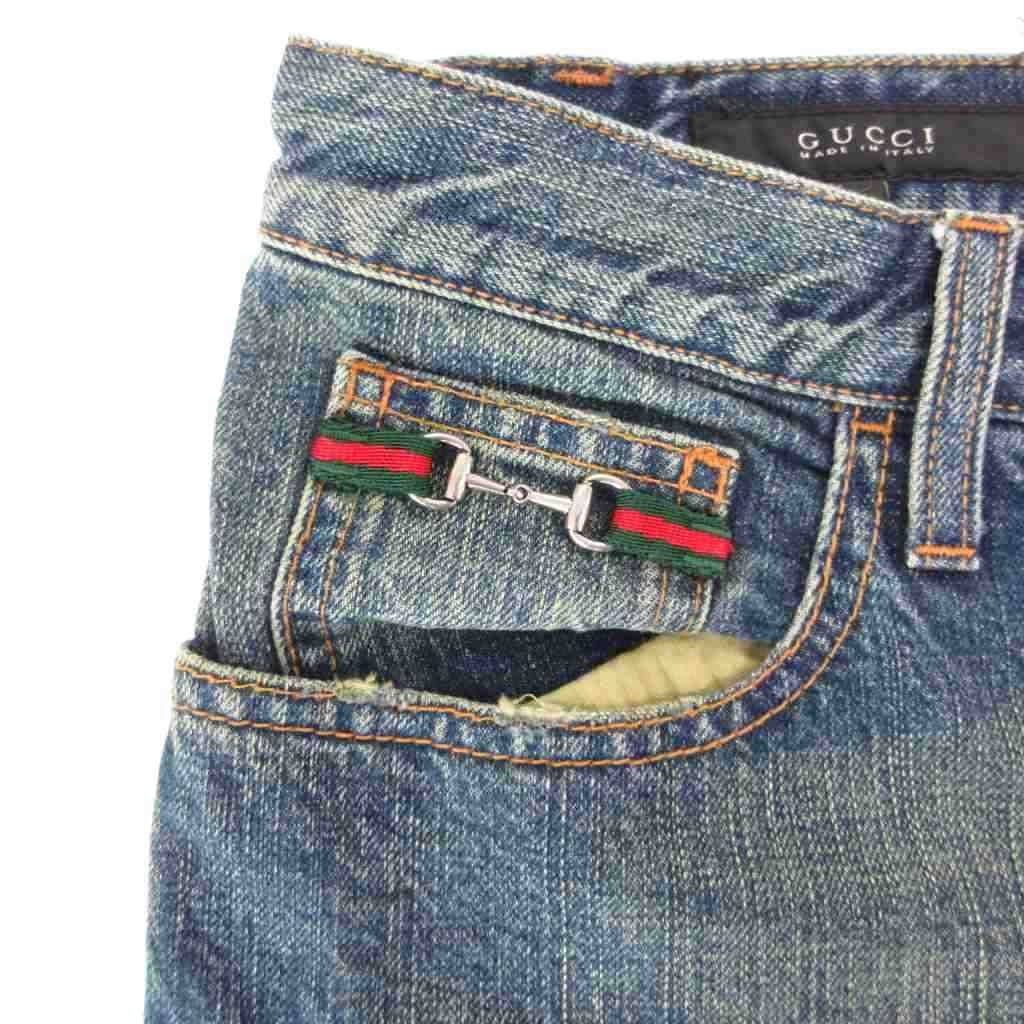 Gucci Straight Denim Pants Jeans Blue Button Fly Sherry Line Horsebit 46 — view 5