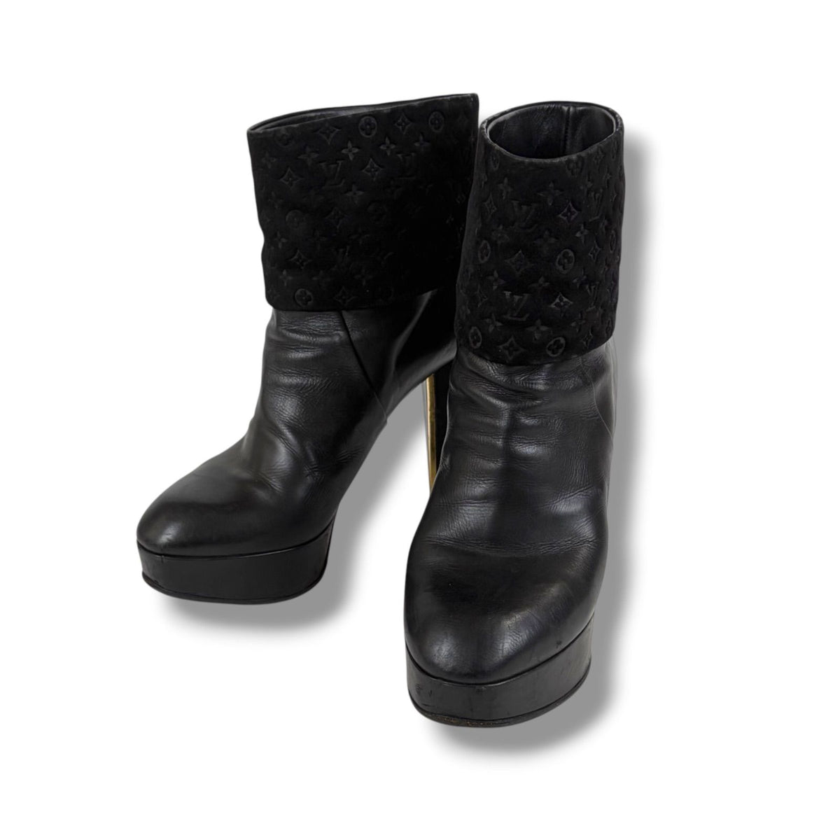 Louis Vuitton Monogram Leather Ankle Boots Lambskin Black — view 3