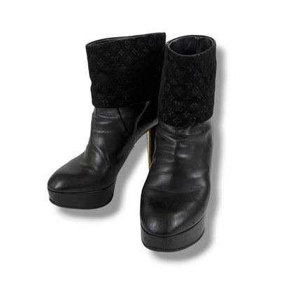 Louis Vuitton Monogram Leather Ankle Boots Lambskin Black — view 3