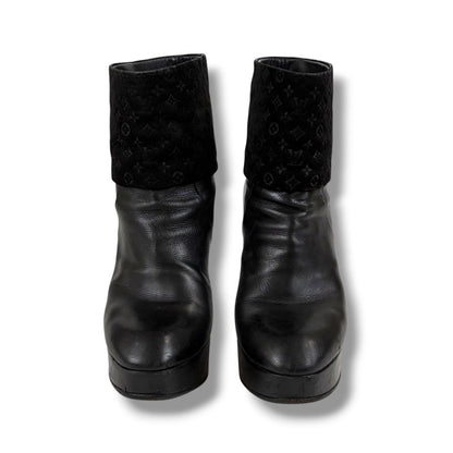 Louis Vuitton Monogram Leather Ankle Boots Lambskin Black — view 4
