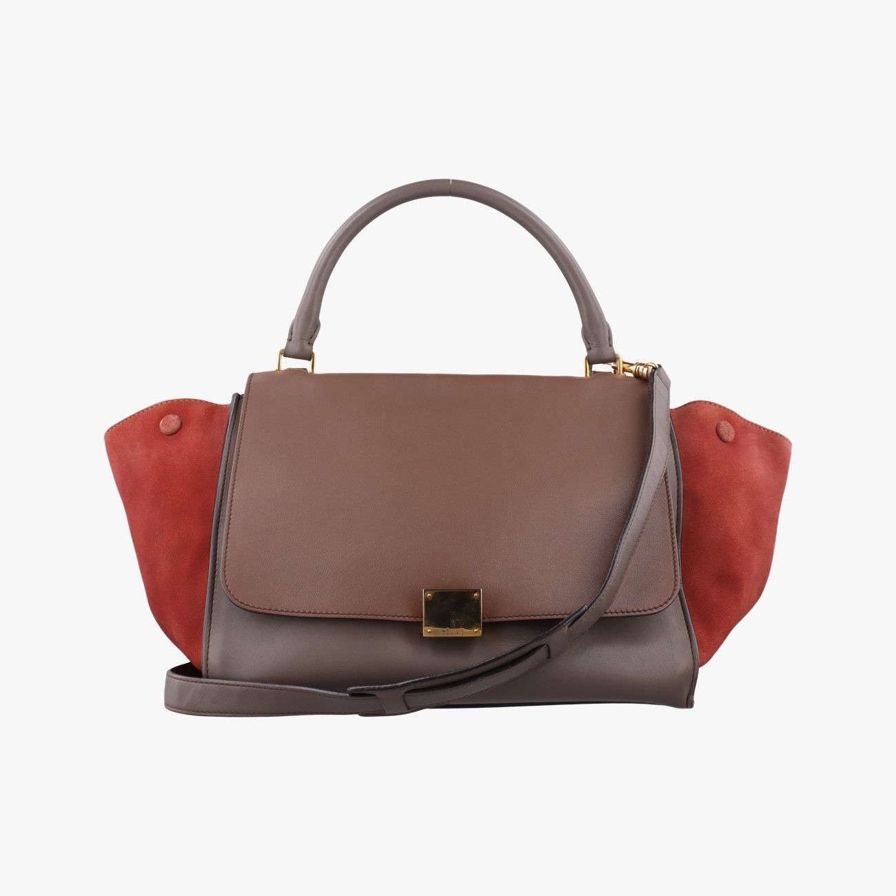 Celine Trapeze Medium Orange Brown Leather Suede Handbag