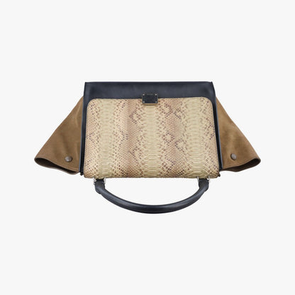 Celine Trapeze Medium Brown Black Beige Snakeskin Leather Handbag — view 8