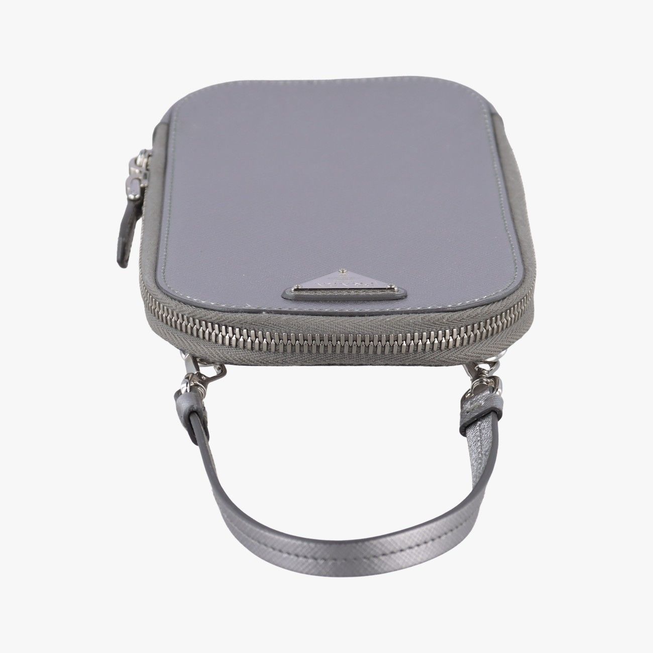 Prada Triangle Logo Silver Saffiano Leather 85 — view 8