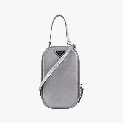 Prada Triangle Logo Silver Saffiano Leather 85