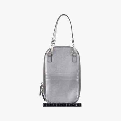 Prada Triangle Logo Silver Saffiano Leather 85 — view 2