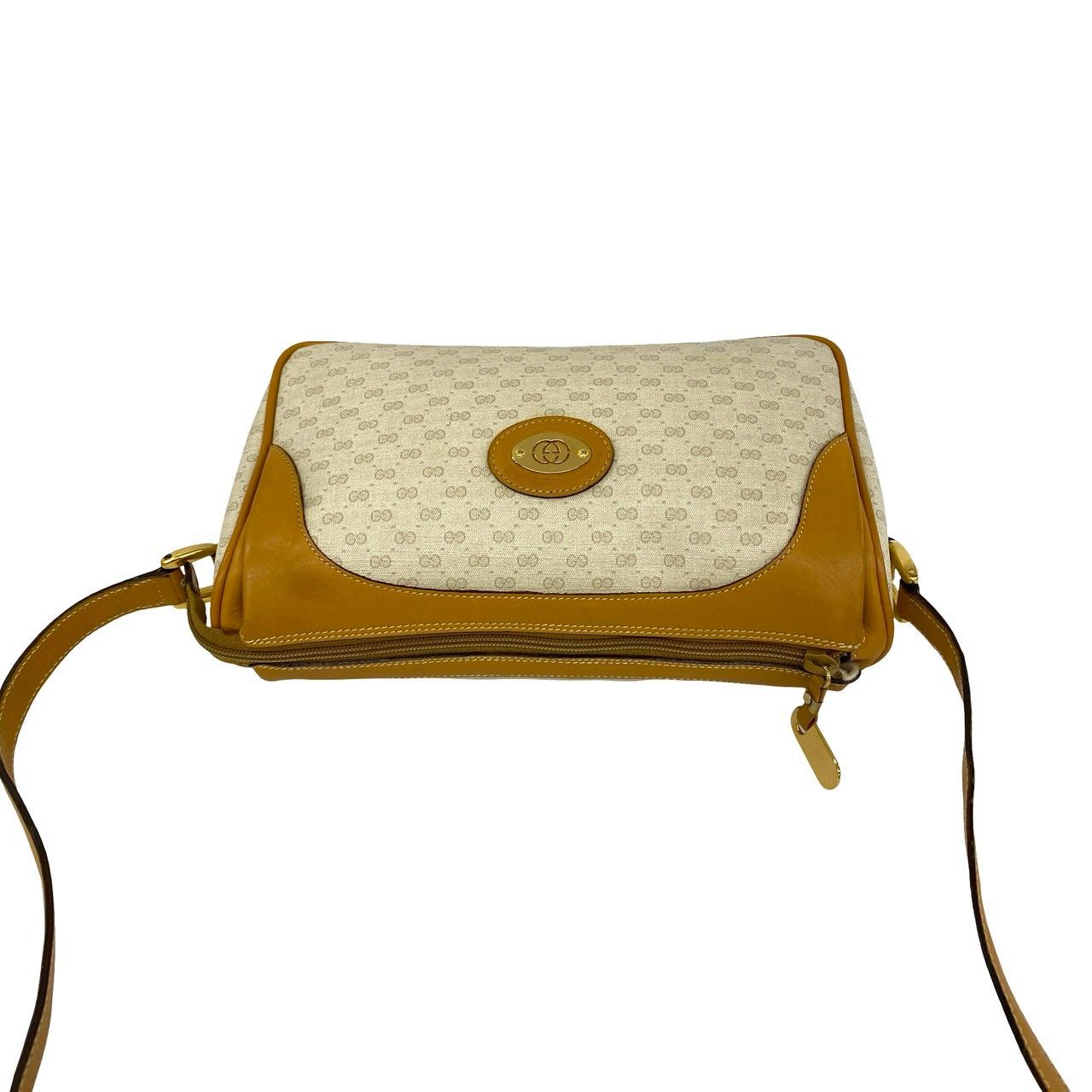 Gucci Vintage Micro GG Logo Pattern Leather Shoulder Bag Camel Brown Ivory — view 4
