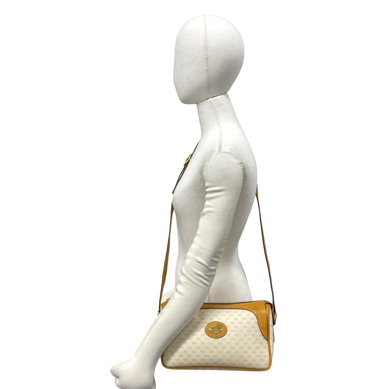 Gucci Vintage Micro GG Logo Pattern Leather Shoulder Bag Camel Brown Ivory — view 2