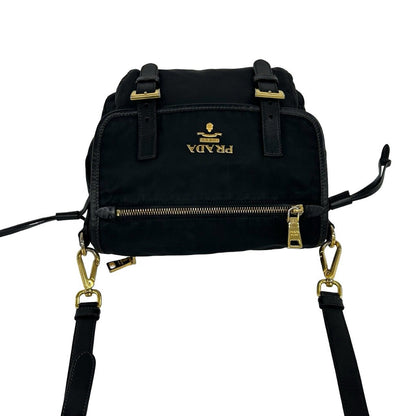 Prada Logo Tessuto Nylon Saffiano Leather Shoulder Bag Pochette Crossbody Black — view 4