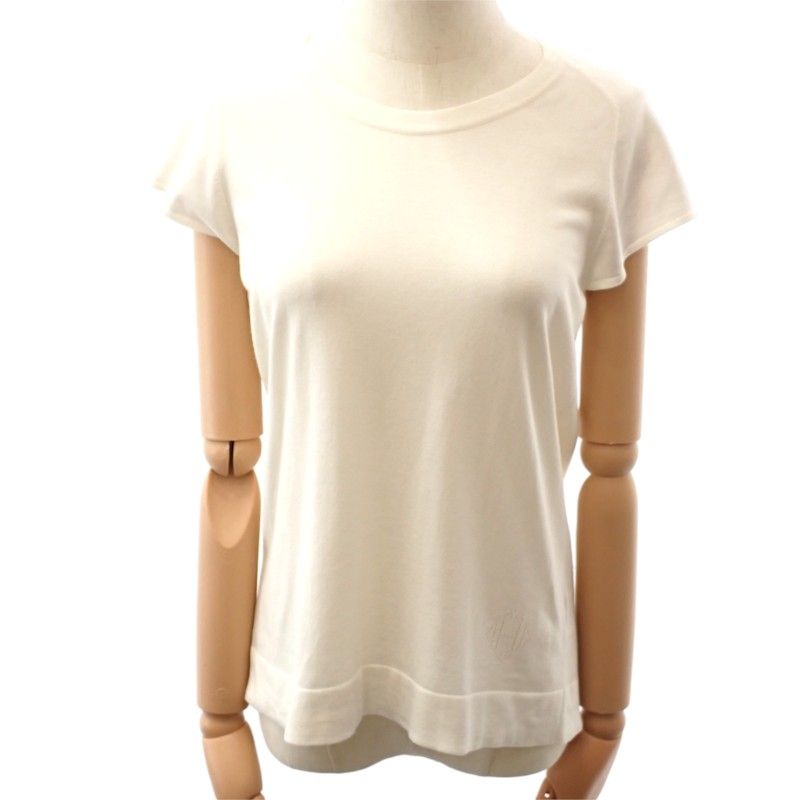 Hermes French Sleeve Knit Short Top Cotton Ivory H Logo Spring Summer Simple 38