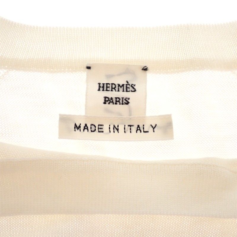 Hermes French Sleeve Knit Short Top Cotton Ivory H Logo Spring Summer Simple 38 — view 5