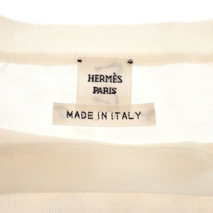 Hermes French Sleeve Knit Short Top Cotton Ivory H Logo Spring Summer Simple 38 — view 5