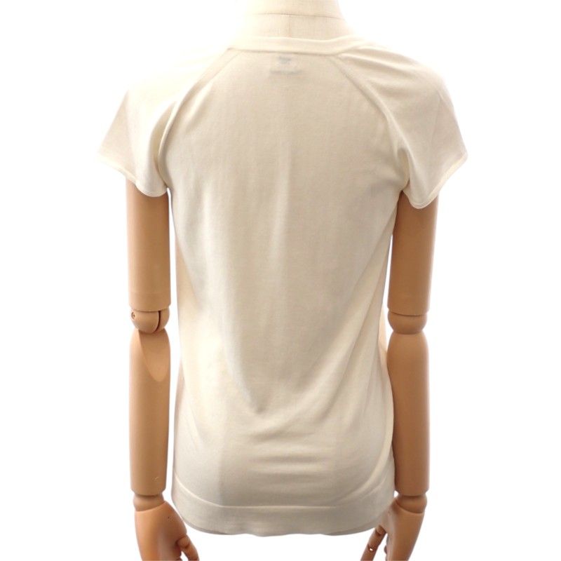 Hermes French Sleeve Knit Short Top Cotton Ivory H Logo Spring Summer Simple 38 — view 2