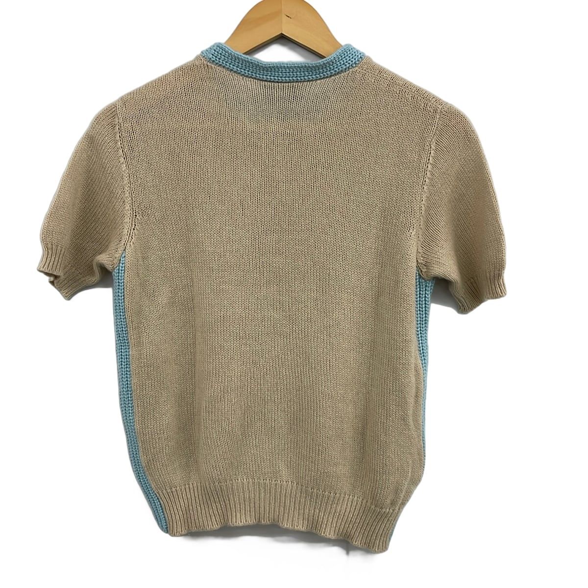 Prada Short Sleeve Sweater M Beige Light Blue Crew Neck Cashmere 40 — view 2