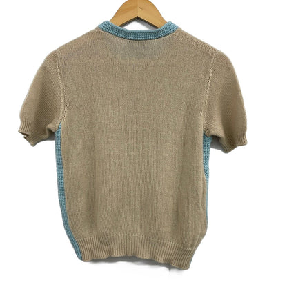 Prada Short Sleeve Sweater M Beige Light Blue Crew Neck Cashmere 40 — view 2