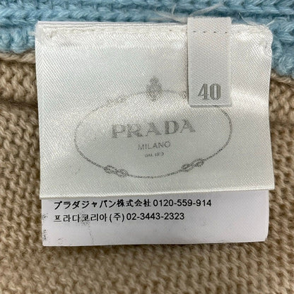 Prada Short Sleeve Sweater M Beige Light Blue Crew Neck Cashmere 40 — view 4