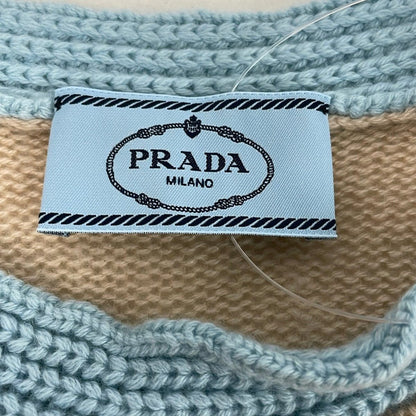 Prada Short Sleeve Sweater M Beige Light Blue Crew Neck Cashmere 40 — view 3
