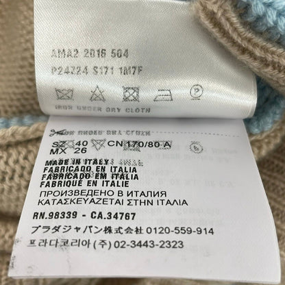 Prada Short Sleeve Sweater M Beige Light Blue Crew Neck Cashmere 40 — view 5