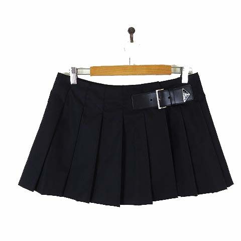 Prada Model Re-Nylon Pleated Mini Skirt Wrap Triangle Logo Leather Belt M-l 42
