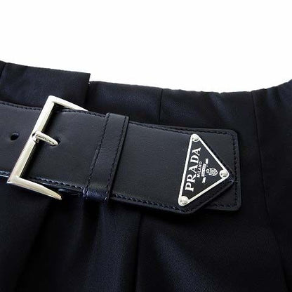 Prada Model Re-Nylon Pleated Mini Skirt Wrap Triangle Logo Leather Belt M-l 42 — view 4