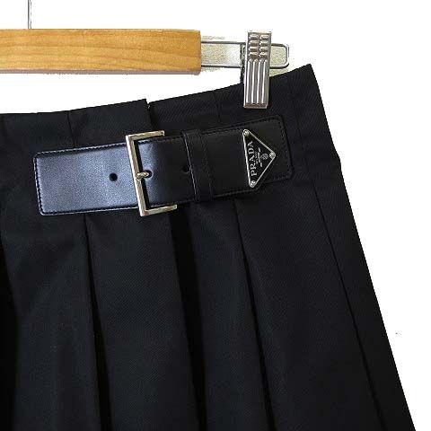 Prada Model Re-Nylon Pleated Mini Skirt Wrap Triangle Logo Leather Belt M-l 42 — view 2