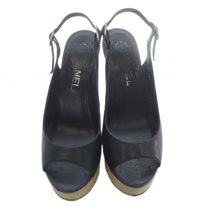 Chanel Sandals Strap Leather High Heels Black Beige — view 2