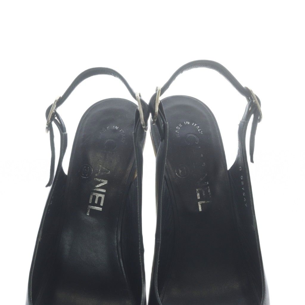 Chanel Sandals Strap Leather High Heels Black Beige — view 3