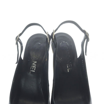 Chanel Sandals Strap Leather High Heels Black Beige — view 3