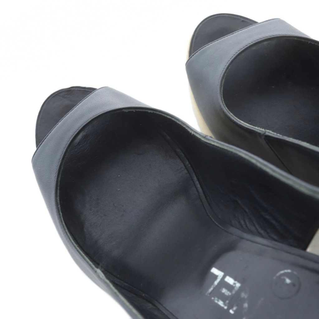 Chanel Sandals Strap Leather High Heels Black Beige — view 5