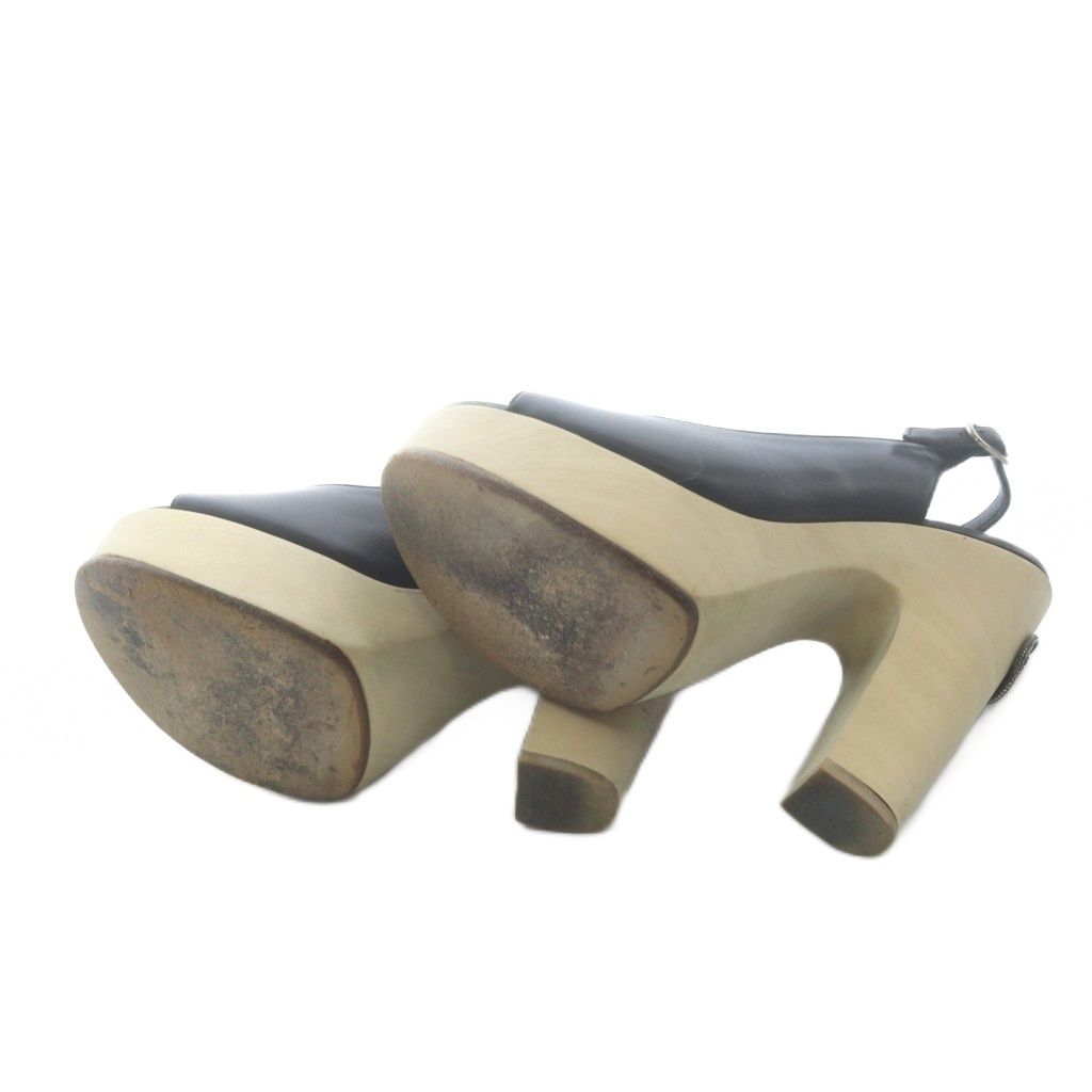 Chanel Sandals Strap Leather High Heels Black Beige — view 8