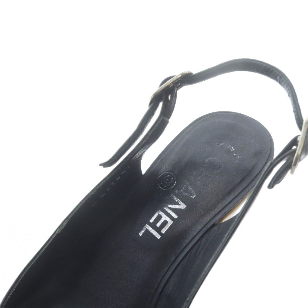 Chanel Sandals Strap Leather High Heels Black Beige — view 6