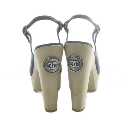 Chanel Sandals Strap Leather High Heels Black Beige — view 4