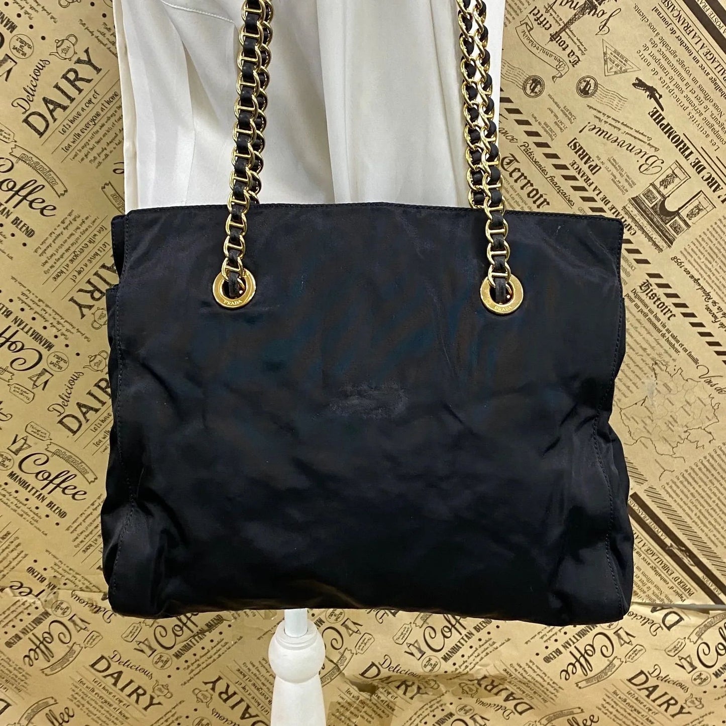 Prada Gold Chain Triangle Logo Shoulder Bag — view 2