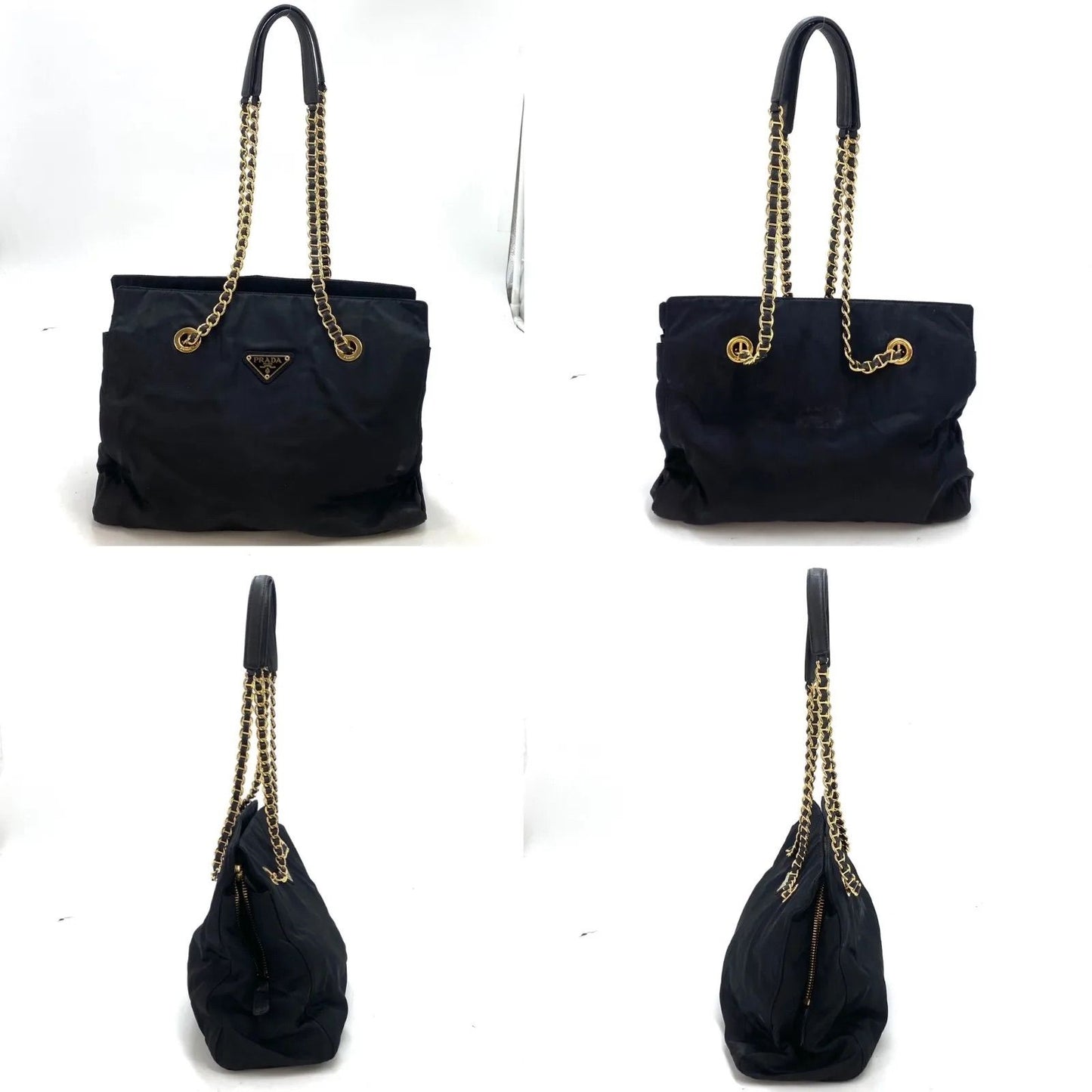 Prada Gold Chain Triangle Logo Shoulder Bag — view 4