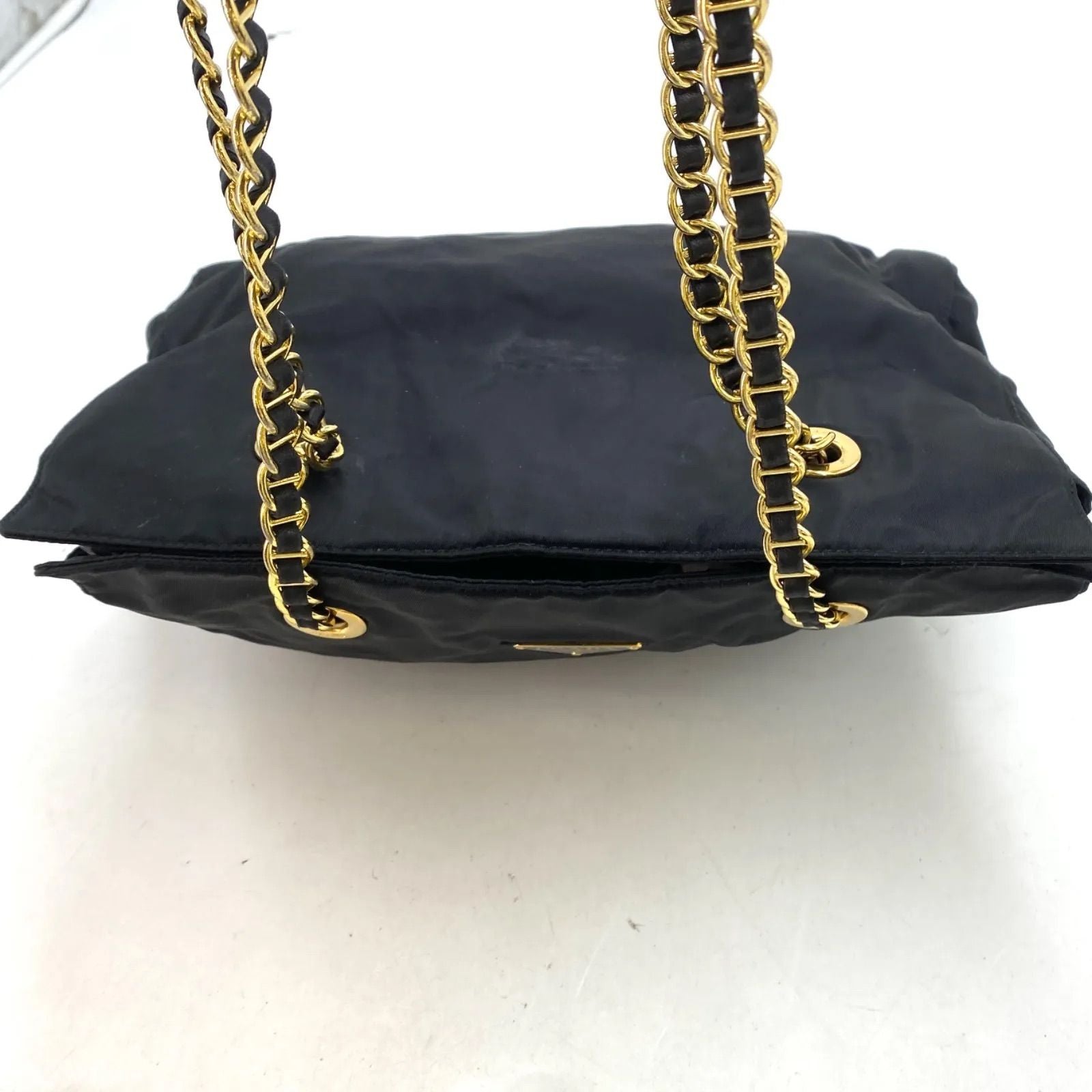 Prada Gold Chain Triangle Logo Shoulder Bag — view 6