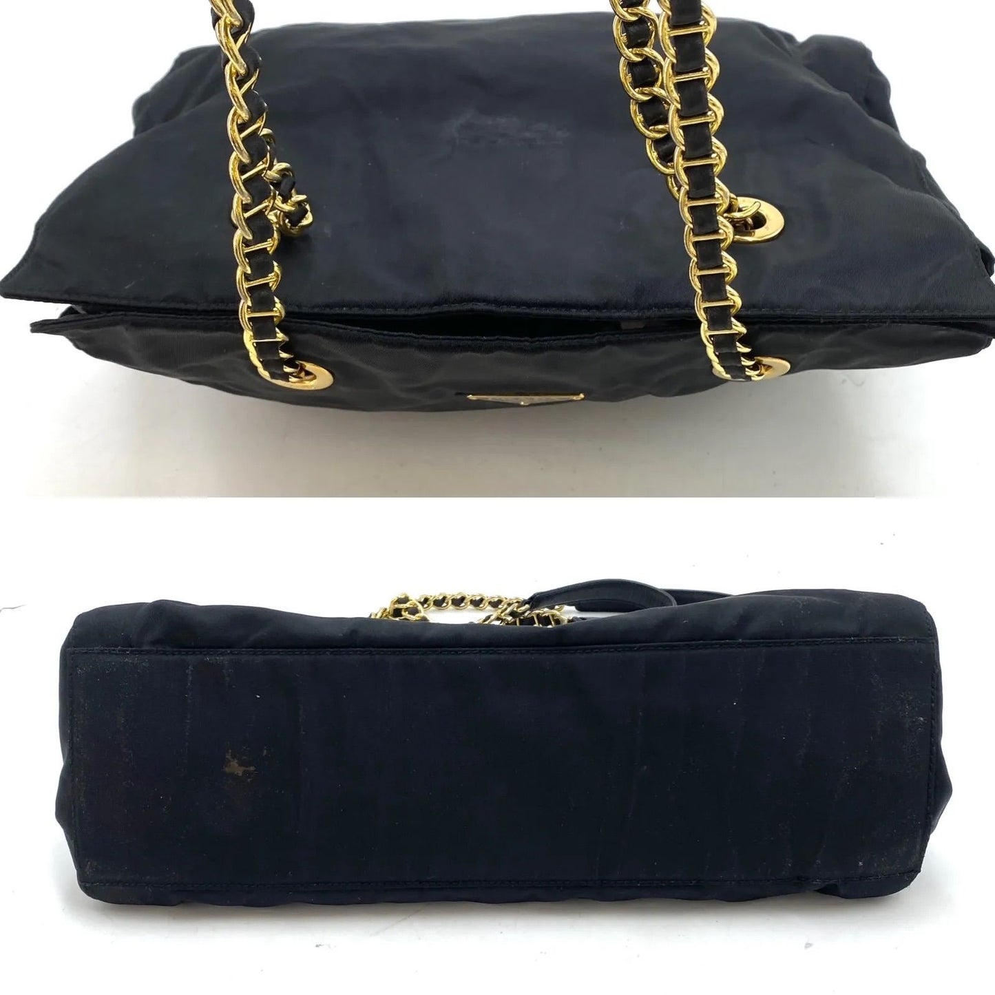 Prada Gold Chain Triangle Logo Shoulder Bag — view 7
