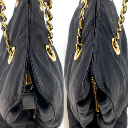 Prada Gold Chain Triangle Logo Shoulder Bag — view 8