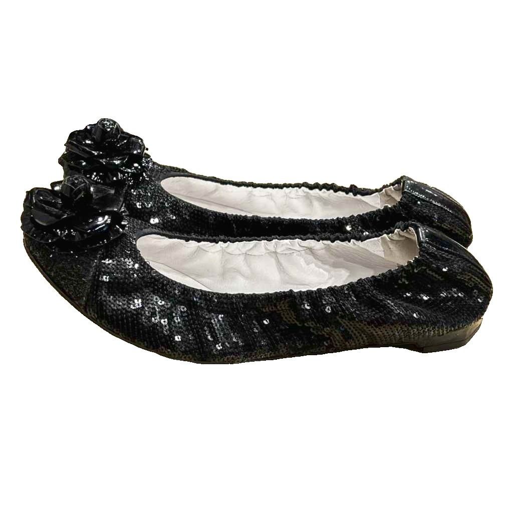 Chanel Camellia Flat Shoes Pumps Sequins Black — view 2