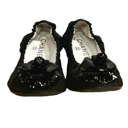 Chanel Camellia Flat Shoes Pumps Sequins Black — view 5