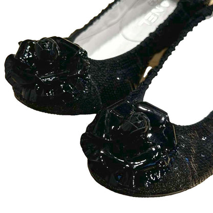 Chanel Camellia Flat Shoes Pumps Sequins Black — view 3
